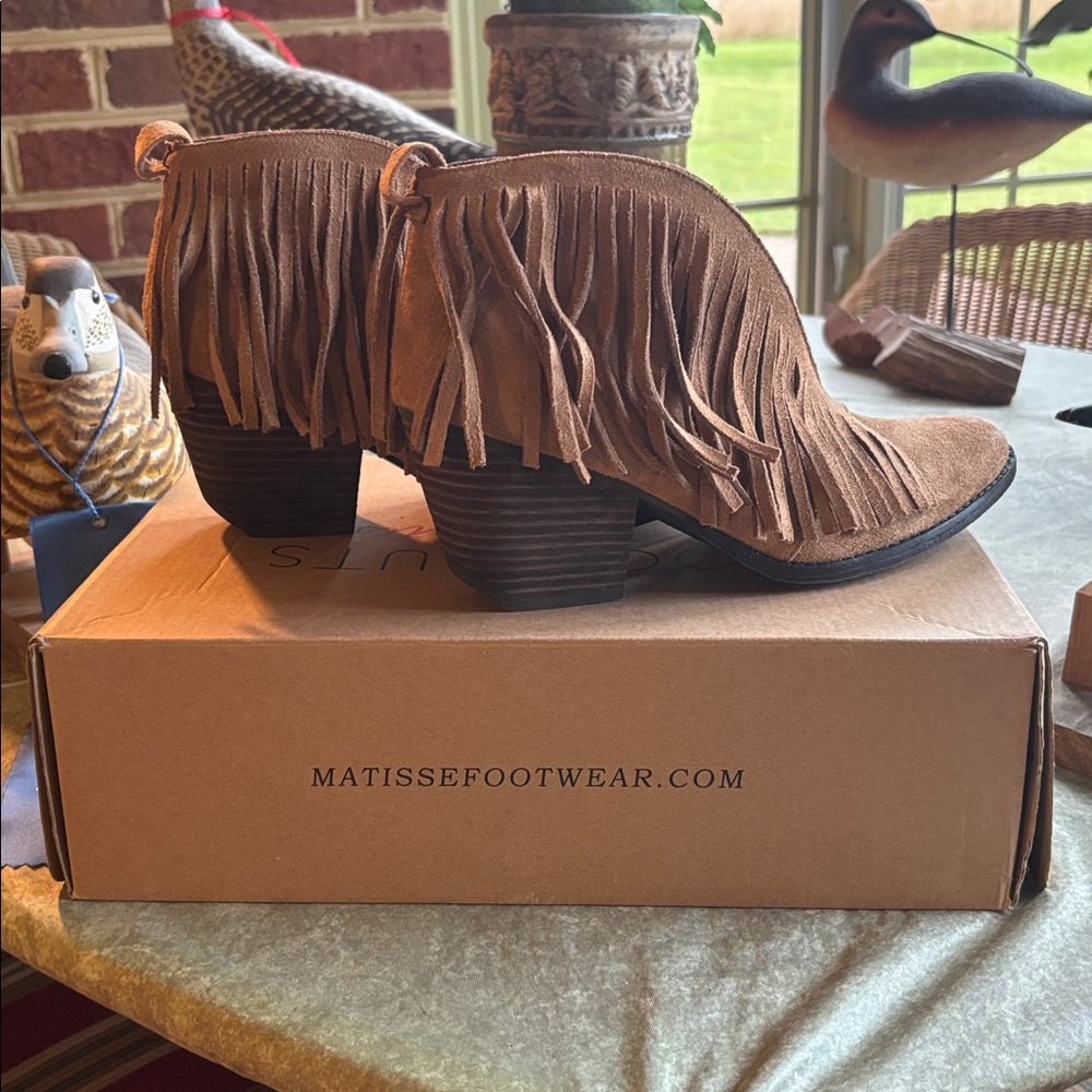 Matisse Tan Fringe Ankle Boots